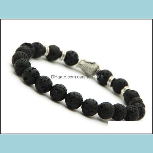 Braccialetti con ciondoli Gioielli Black Lava Energy Stone Beads Braccialetti in oro e Sier Buddha Prodotti all'ingrosso per il regalo delle donne degli uomini Drop Del Dhgaz