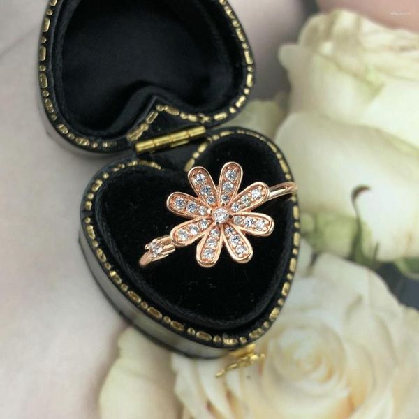 Cluster Ringe Double Fair Flower Midi für Frauen Einstellbare Kristall Rose Gold Farbe Geburtstagsgeschenk Mädchen Modeschmuck R910