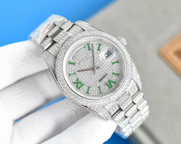 Высококачественные часы Top Top Paved Diamonds Mens Women Watch 41 мм 18K желтый золото алмаз 904L Автоматические механические супер издание Eternity Jewelry Watches
