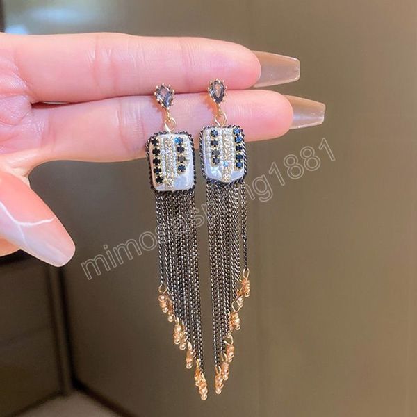 Kadınlar için bakır püskül küpeler ile büyük simüle edilmiş inci sarkan küpe siyah rhinestone küpeler vintage mücevher hediyeleri