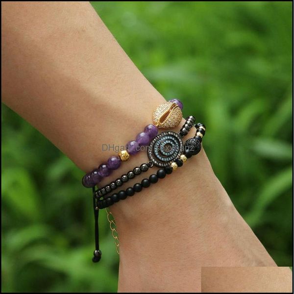 Bracelets de charme por atacado 10pcs/lote 6mm Amethyst Stone Venus Flytrap Micro Pave Piranha pavimentada em contas de cobre Mulheres meninas cz dh2tq