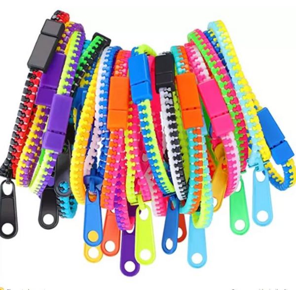 DHL Fidget Bracciali Giocattoli Party Zipper Bracciale 7,5 pollici Fidgets giocattolo Sensoriale Colore al neon Amicizia per bambini Regali di Natale per adulti P1117