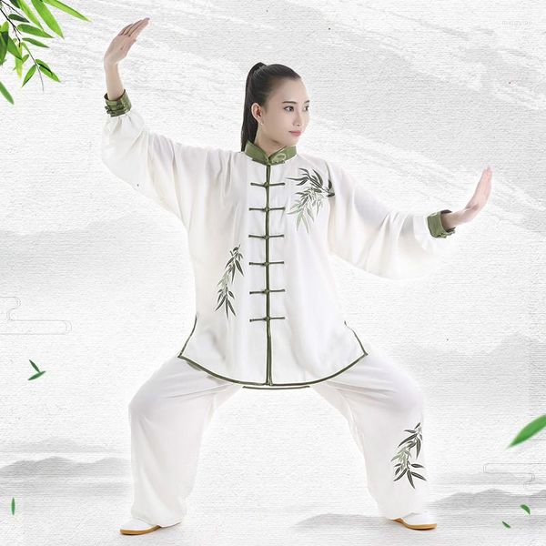 Abbigliamento etnico Uniforme in stile cinese Abiti per arti marziali per adulti Ricamo a maniche lunghe Taekwondo Kungfu Suit Costumi per esercizi mattutini