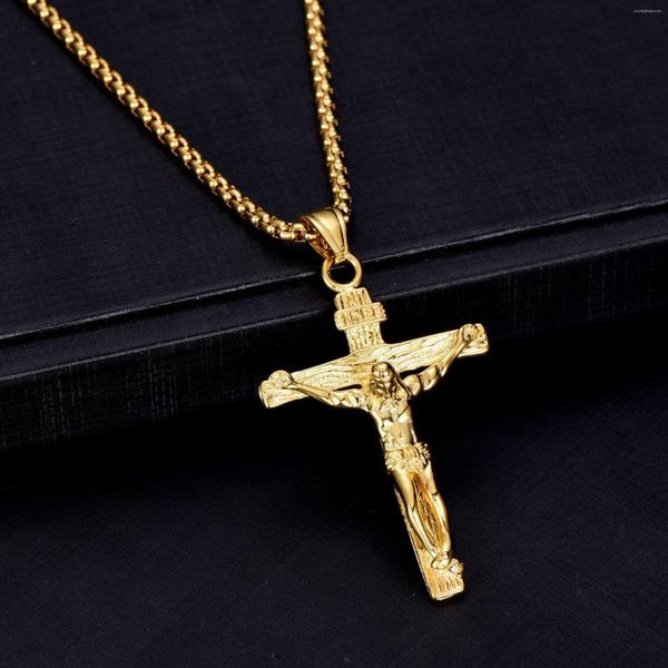 Anhänger Halsketten Große Jesus Kruzifix Kreuz Kette Halskette Gelbgold Gefüllt Klassische Frauen Männer Schmuck Geschenk