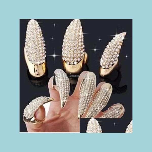 Anelli a grappolo Strass di cristallo Anello per unghie finte Cluster Oro Nero Zampa Talon Cat Claw Anelli Punk Rock Gioielli di moda Drop Delivery Dhz6J