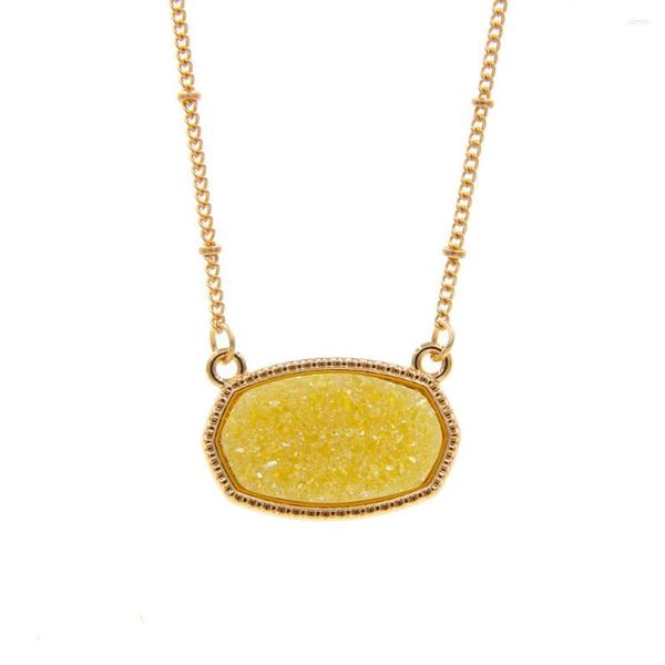 Anhänger Halsketten Anhänger Halsketten Harz Oval Druzy Halskette Gold Farbkette Druy Hexagon Style Luxusdesigner Marke Mode Schmuck für Frauen sehr schön