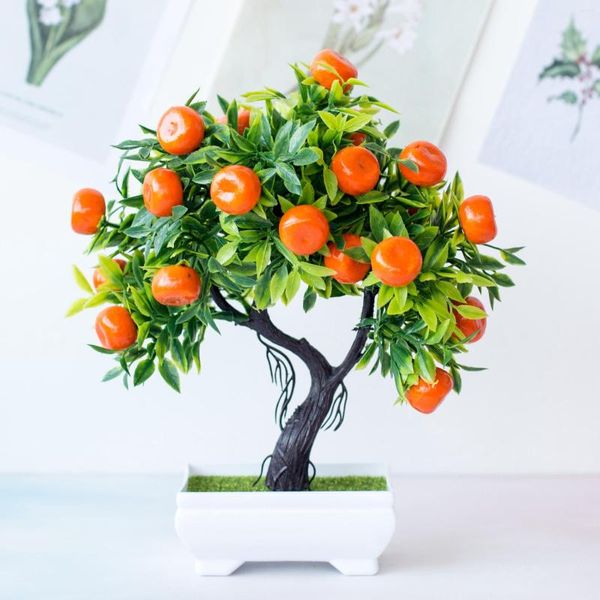Dekorative Blumen, künstliche Bonsai-Pflanzen, gefälschter Baum, orange Schaumfrucht, im Topf, für Heimdekoration, Zubehör, Jahresdekoration