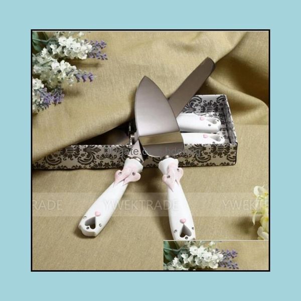 Altre forniture per feste festive Set di coltelli per torta nuziale alla moda Torte tagliate creative Regalo con scatola Elegante souvenir in acciaio inossidabile Drop Dheyt