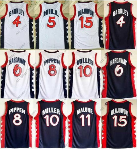 Camisas de basquete 199 6 Dream US Team Basketball Jersey Hakeem Olajuwon Jersey Penny Hardaway Charles Barkley Reggie Miller Scottie Pippen Grant Hill Karl