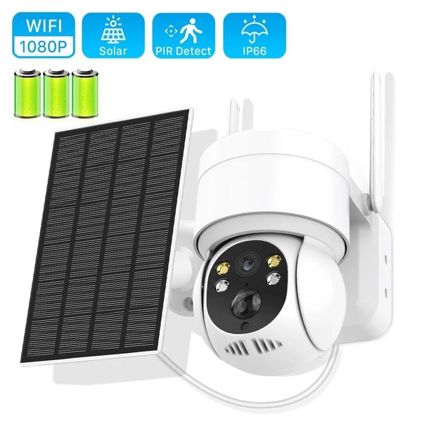 Câmeras IP Câmera solar Wi -Fi Outdoor 1080p PIR Detecção humana Vigilância sem fio com painel 7800mAh Bateria de recarga 221117