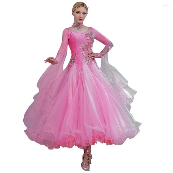 Stage Wear Pink Ballroom Competition Dance Dress Big Swing Women Performance Modern Waltz Tango Standard