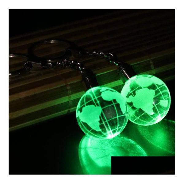 Bomboniera Portachiavi lampeggiante Bomboniera Led Incandescente Mini Glass Earth Ball Ciondolo Portachiavi Creativo Illuminato Holiday Sports Club Dhhup