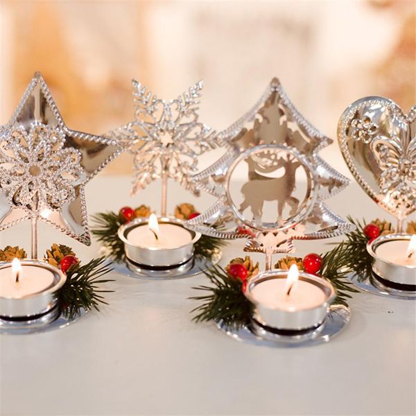 Decorazione natalizia Candeliere Cuore Albero Design fiocco di neve Portacandele in ferro Buon Natale Decorazione candela da tavolo RRA630