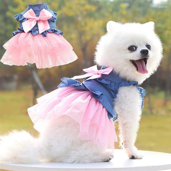 Abbigliamento per cani Vestiti estivi per cagna Abiti in denim per cani di piccola taglia Cucciolo di Chihuahua di Pomerania Gonna per gattini Abito da principessa per animali Abbigliamento per ragazze rosa