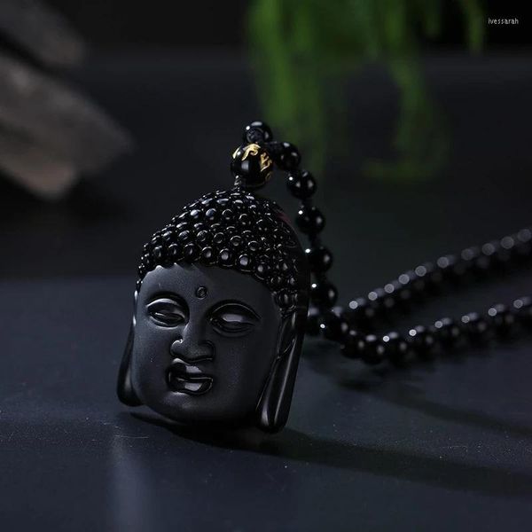 Anhänger Halsketten Natürliche Obsidian Gautama Buddha Halskette für Damen Herren Schmuck