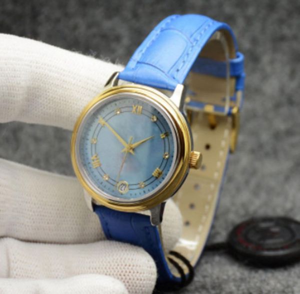 Новый De Ville Prestige Watch Automatic Mechanical Silver Shell Deal Deal Blue Leather Brap Date Sapphire Glass 32 -мм женский Miyota 2813 Designers Watch Designers