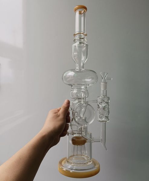 Narghilè Bong in vetro bianco giallo con percolatore ad albero a braccio Tipo dritto Bruciatore a nafta Dab Rig Bubbler