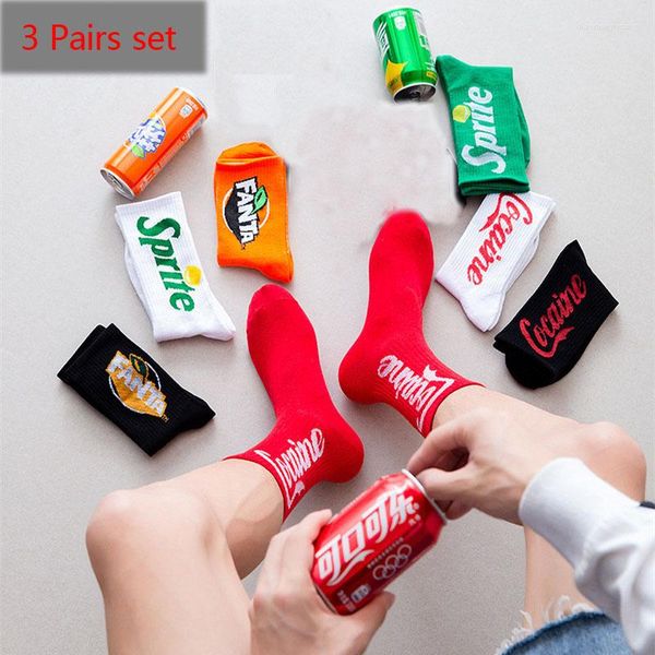 Herrensocken 3 Paar Mode Herren Baumwolle Coke Lot Street Young Boy Hip Hop Weiblich Ins Skateboard Grün Sprite