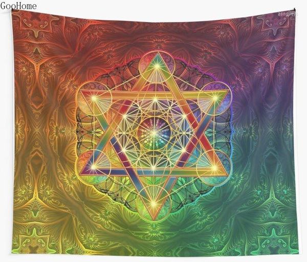 Arazzi Cubo di Metatron con Merkabah e Fiore della Vita Copertura per arazzo da parete Telo mare Coperta da tiro Tappetino da yoga per picnic Casa