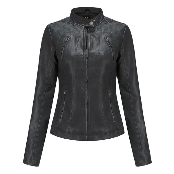 Jaquetas de couro feminino para mulheres para mulheres outono da primavera feminina preta vermelha marrom moto moto zíper jaqueta Cuero Mujer 221117