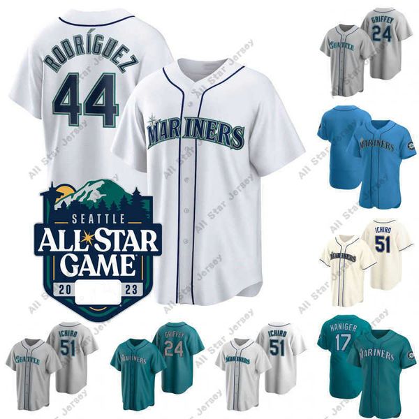 Camisas de beisebol Seattle Julio Rodriguez 2023 All-Star Game Jerseys Mariner Ken Griffey Jr. Ichiro Suzuki Mitch Haniger Robbie Ray Carlos Santana Eugenio