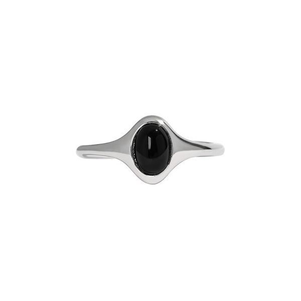 925 anéis de prata esterlina preto anel de pedra de ágata preta negra para mulheres feitas jóias finas design simples
