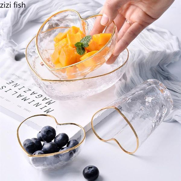 Миски Прозрачная стеклянная чаша в форме сердца, чашка для фруктового салата, десертная тарелка, декоративные чашки для завтрака, кружка для воды и молока