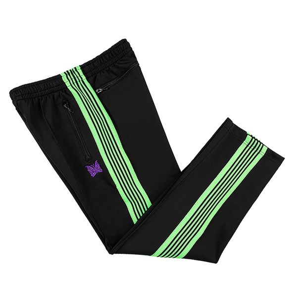 Зеленые полосатые брюки мужчины женщины вышивая черные брюки брюки брюки.
