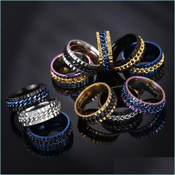 Anéis de banda Anel de corrente de aço inoxidável anel de corrente Lucky girate Rings Wedding Men Mulheres Jóias de moda Drop Dat entre Dhh4s