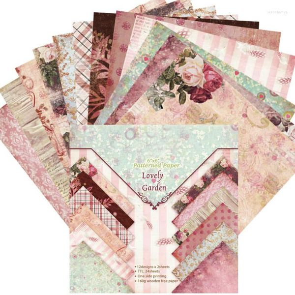 Confezione regalo album fai da te 15,2 cm Designer Pink Purple Lovely Garden Patterned Paper Collection 24 fogli di carta di sfondo Craft