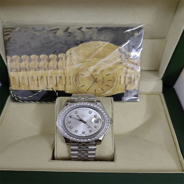 Com os rel￳gios de pulso de caixa original, homens de rel￳gios mec￢nicos autom￡ticos de 41mm de a￧o inoxid￡vel de a￧o inoxid￡vel Belisc￣o ￠ prova d'￡gua Luminous Silver Watch Montre de Luxe 2023