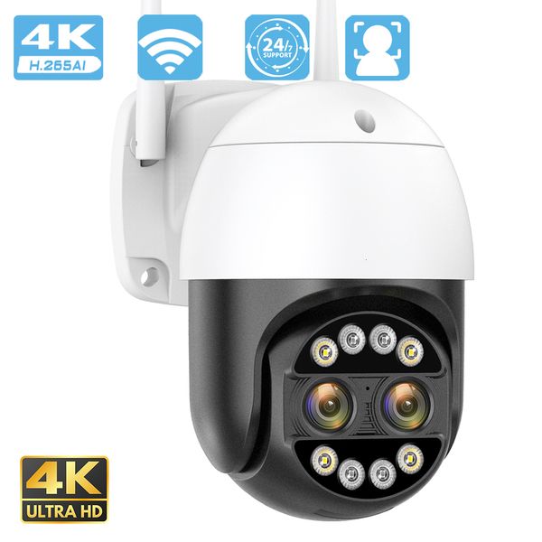 Dome Cameras 8MP Wi-Fi Dual-Lens Video Supvilance IP 8X Цифровое Zoom Color Night Vision IP66 Outdoor 4K Security CCTV 221117