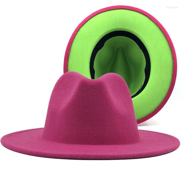 Boinas, rosa externa, lã verde -verde feltro jazz fedora chapéus com fivela fina de fivela masculina mulher larga panamá tampa de tampa atacado por atacado