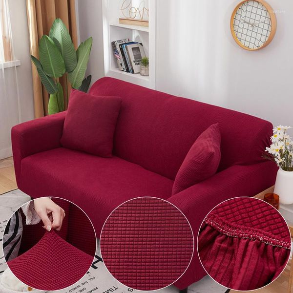 Stuhlabdeckung karierte Jacquard weiche Weinrote Sofa Deckung f￼r Wohnzimmer Feste Farbe All-Inclusive Modern Elastic Corner Couch Slipcover 45012