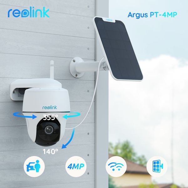 Câmeras de cúpula reolink IP Vigilância IP WiFi Argus Pt 4MP Bateria WiFi Wireless Pan Tilt CCTV para câmera de segurança externa interna 221117