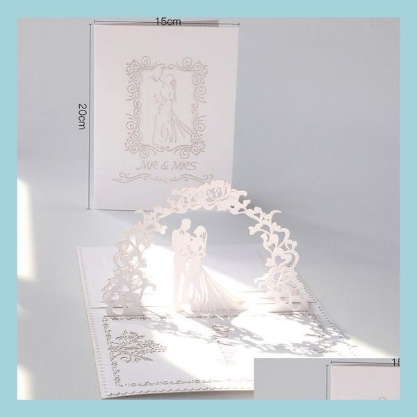 Cartões de felicitações novos cartões de convites de casamento a laser para o noiva Party Greeting 3D Hollow Out Invitation Supplies Dhs9i