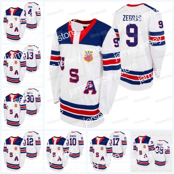 Hockey-Trikots Trevor Zegras USA 2021 IIHF WJC Gold Winner Jersey Cole Caufield Matthew Beniers Matthew Boldy Spencer Knight Logan Cooley Hunter Skinner