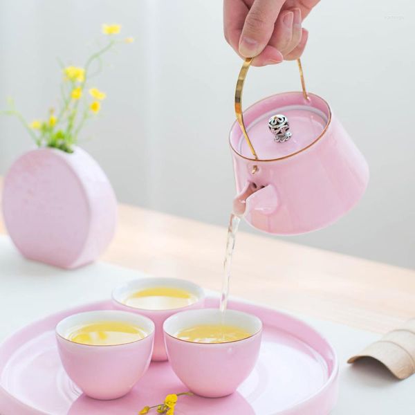 Teekannen Handgemachte Rosa Niedliche Teekanne Kreative Küche Geschenkbox Kleiner Wasserkrug Behälter Keramik Teegeschirr Theepot Tee-Ei Ed50cf
