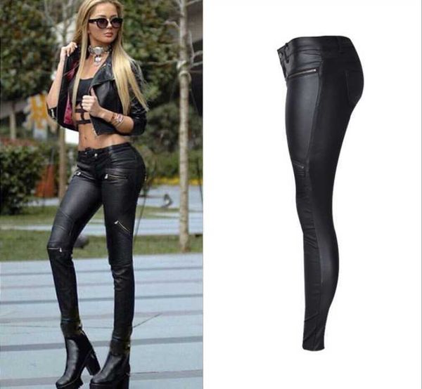 Leggings da donna Pantaloni in pelle PU di grandi dimensioni taglie forti Donna Hip Push Up Nero Leggings elasticizzati femminili sexy Pantaloni skinny casual a matita T221020