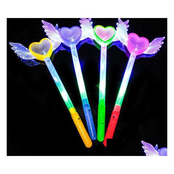 Outros artigos para festas de eventos Led Varinhas Mágicas Flash Fairy Angel Heart Wand Cosplay Fancy Dress Glow Sticks Party Light Up Atmos Dhiwe