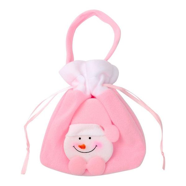 Noel Pembe Drawstring Çanta Pembe Kardan Adam Noel Baba Hediye Koşuları Çocuklar Şeker Mücevherleri Fırçalanmış Drawstring Cep Rra628