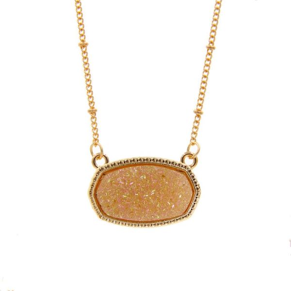 Designer Halskette Anhänger Halsketten Harz Oval Druzy Halskette Farbkette Druy Hexagon Style Luxusdesigner Marke Mode Schmuck für Frauen Herz Halskette 870