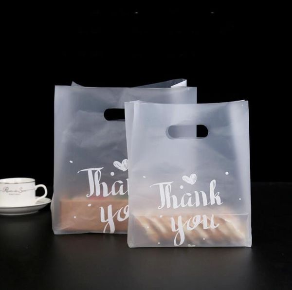 Danke Plastik-Geschenktüte Brotaufbewahrung Einkaufstasche mit Griff Party Hochzeit Plastik-Süßigkeiten-Kuchenverpackungsbeutel SN234