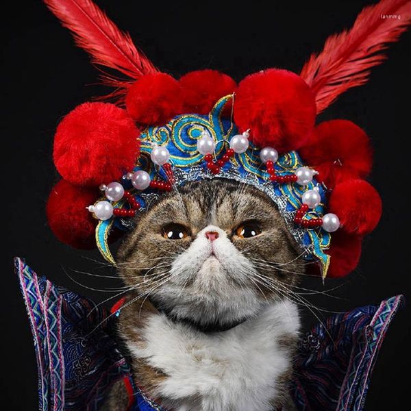 Cat Costumes Funny Pet Dog Costume Cinese tradizionale Opera di Pechino Ruolo Cappello per anno Fancy Dress Up Hairband