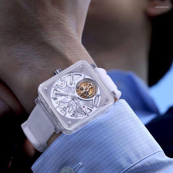 Designeruhr JINLERY Tourbillion Uhr Transparente Armbanduhren Quadratisch für Herren Automatische mechanische Uhren 2023 Uhren Armbanduhr OT20 NU0H