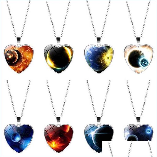 Anhänger Halsketten Universum Stern Mond Herz Halskette Cabochon Anhänger Frauen Modeschmuck Geschenk Drop Lieferung Halsketten Anhänger Dhdpm