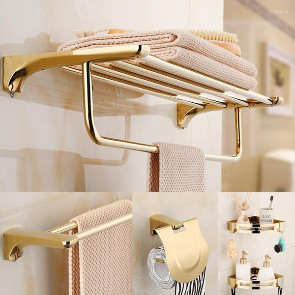 Set di accessori per il bagno Accessori per il bagno 304 Portasciugamani in acciaio inossidabile Mensola ad angolo Portarotolo Scopino Hardware Oro