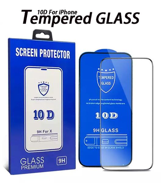 Protetor de tela 10D anti-arranhão anti-impressão digital para iPhone 14 Plus 13 12 11 Pro Max Tempered Glass 7 8 Plus XR XS 9H Filme completo de capa com varejo