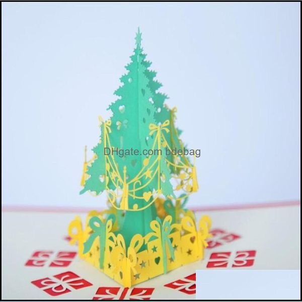 Grußkarten Weihnachtsbaum-Grußkarten 3D-Popup-Karte Lasergeschnittener Beitrag für das Jahr Geschenk Party Weihnachtsdekoration Drop-Lieferung nach Hause GA DHCWX