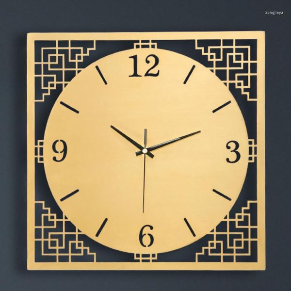 Wanduhren Quadratischer chinesischer Stil Uhr Moderne große Größe Metall Quarz Ästhetische Raumdekoration Reloj Pared Home Design EH60WC